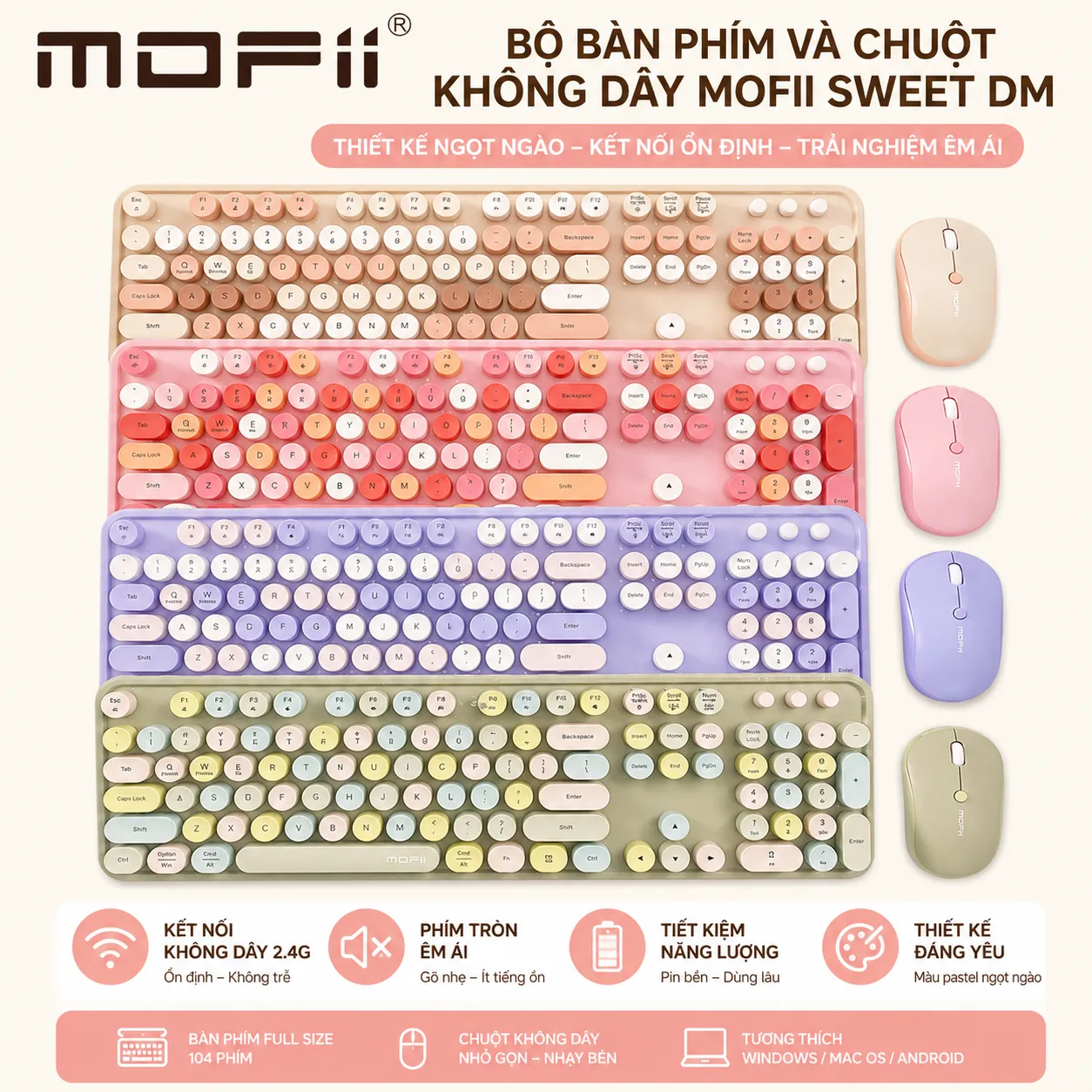 Bàn phím và chuột không dây 2 chế độ MOFII SWEET DM